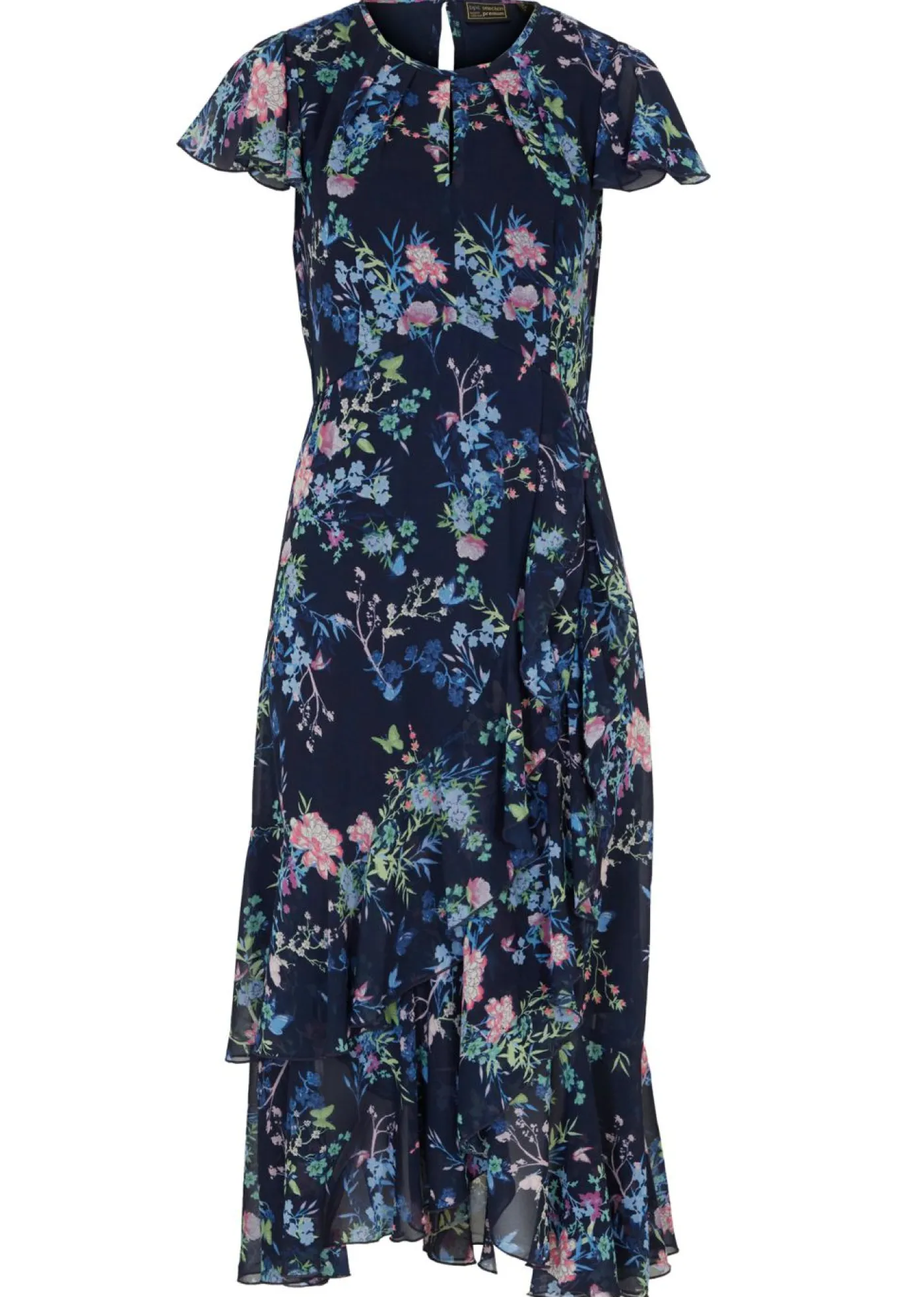bonprix bonprix Vestido de gasa con mangas tipo murciélago azul marino con flores Clearance