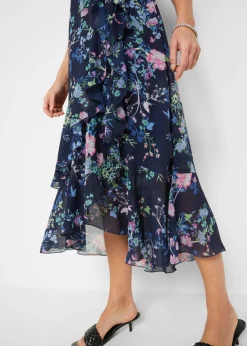 bonprix bonprix Vestido de gasa con mangas tipo murciélago azul marino con flores Clearance