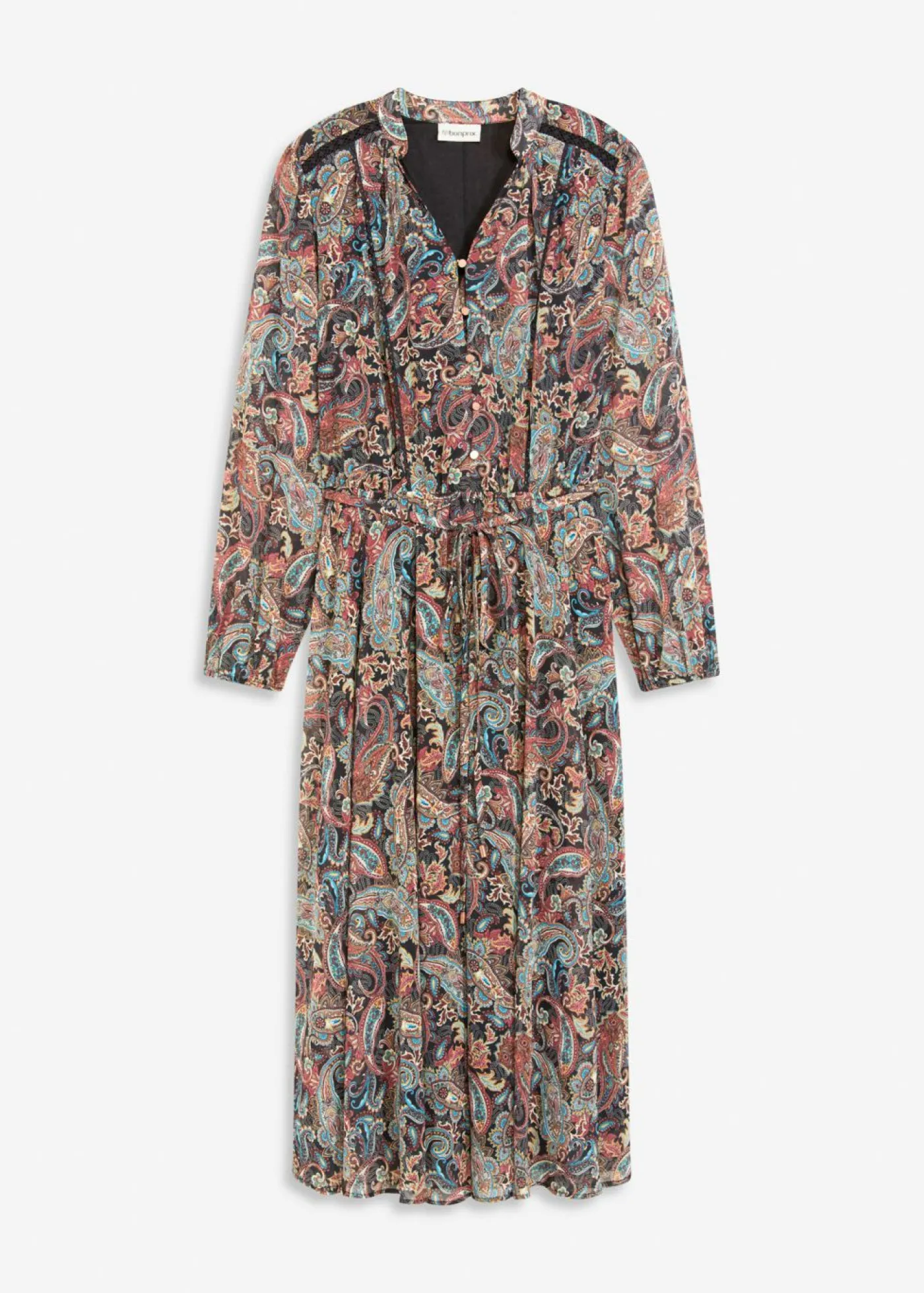 bonprix bonprix Vestido de gasa con patrón de paisley Negro-beige Sale