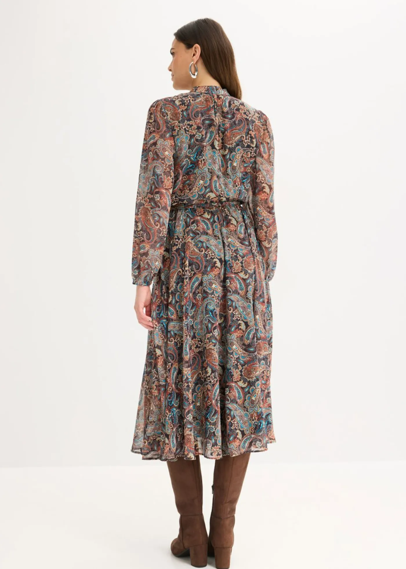 bonprix bonprix Vestido de gasa con patrón de paisley Negro-beige Sale