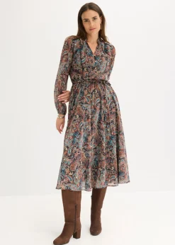 bonprix bonprix Vestido de gasa con patrón de paisley Negro-beige Sale