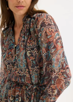 bonprix bonprix Vestido de gasa con patrón de paisley Negro-beige Sale