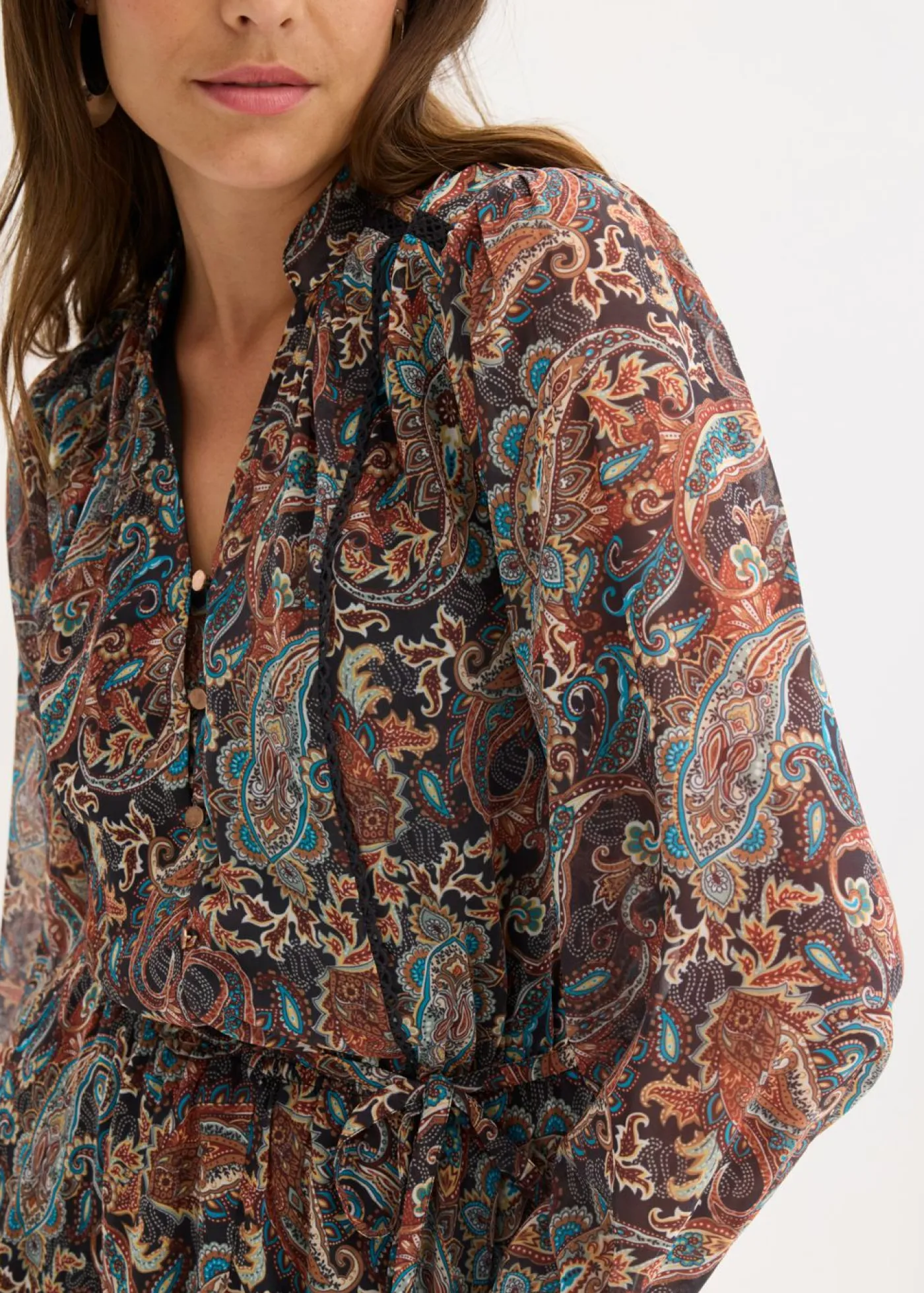 bonprix bonprix Vestido de gasa con patrón de paisley Negro-beige Sale
