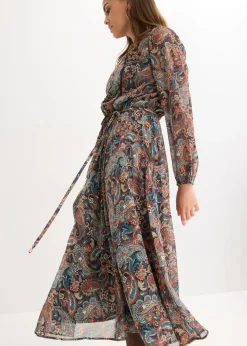 bonprix bonprix Vestido de gasa con patrón de paisley Negro-beige Sale