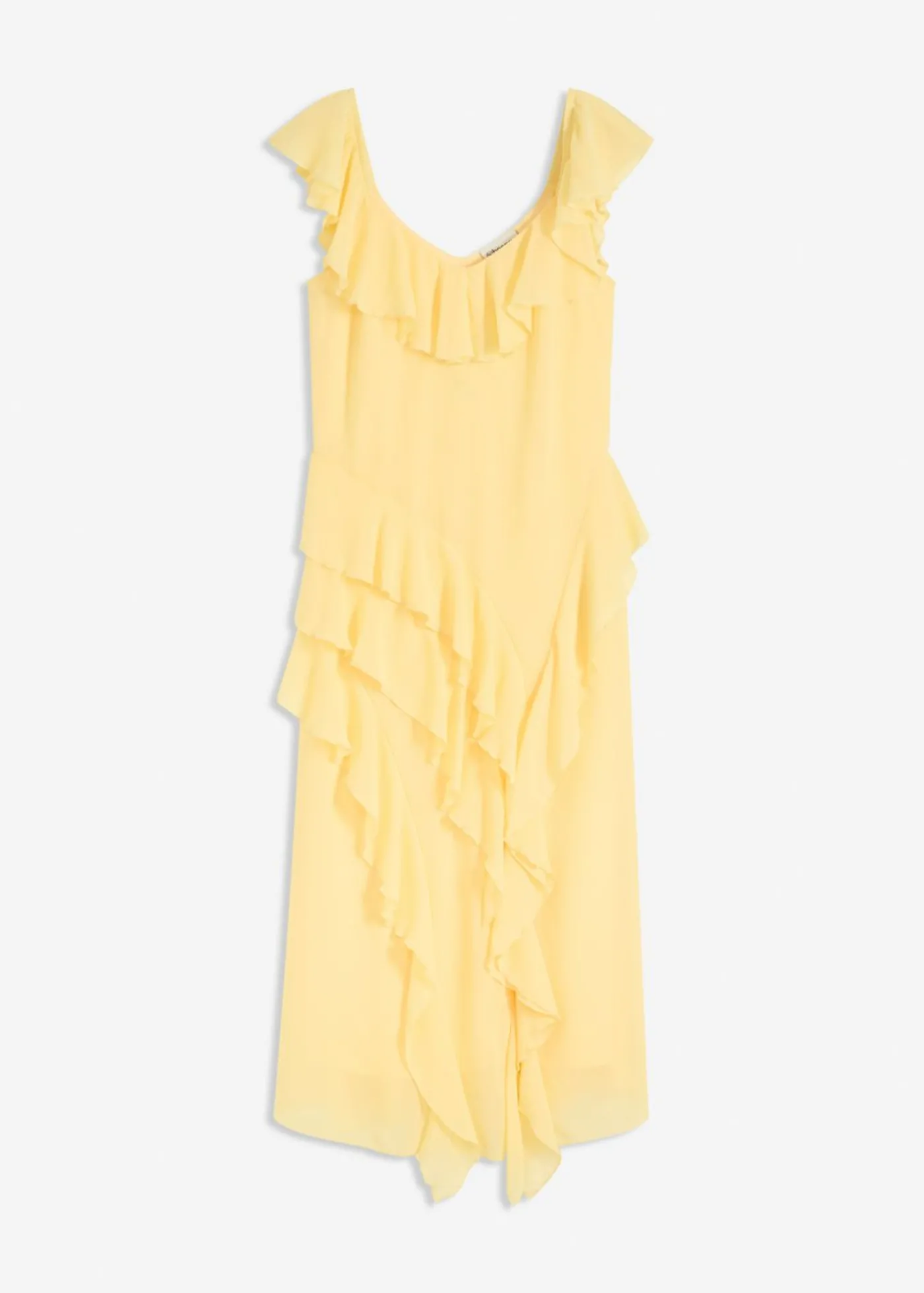 bonprix bonprix Vestido de gasa con tirantes y volantes Amarillo claro New