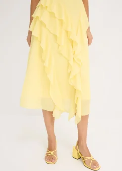 bonprix bonprix Vestido de gasa con tirantes y volantes Amarillo claro New