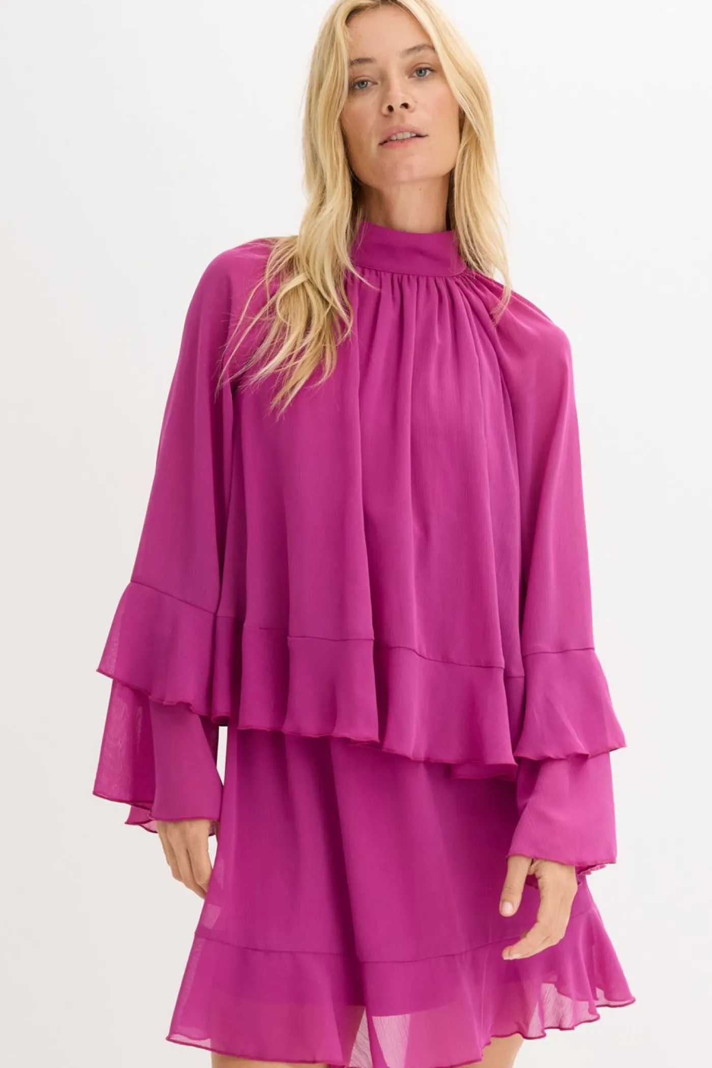 bonprix bonprix Vestido de gasa con volantes Fucsia oscuro New