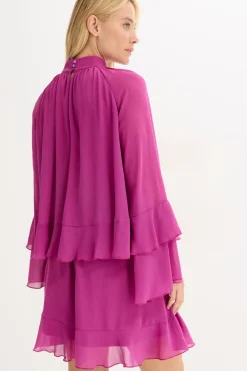 bonprix bonprix Vestido de gasa con volantes Fucsia oscuro New