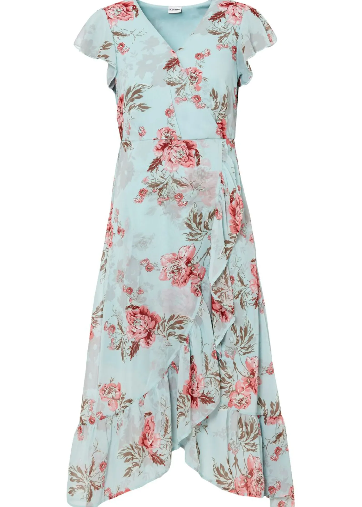 bonprix bonprix Vestido de gasa con volantes azul pálido con flores New