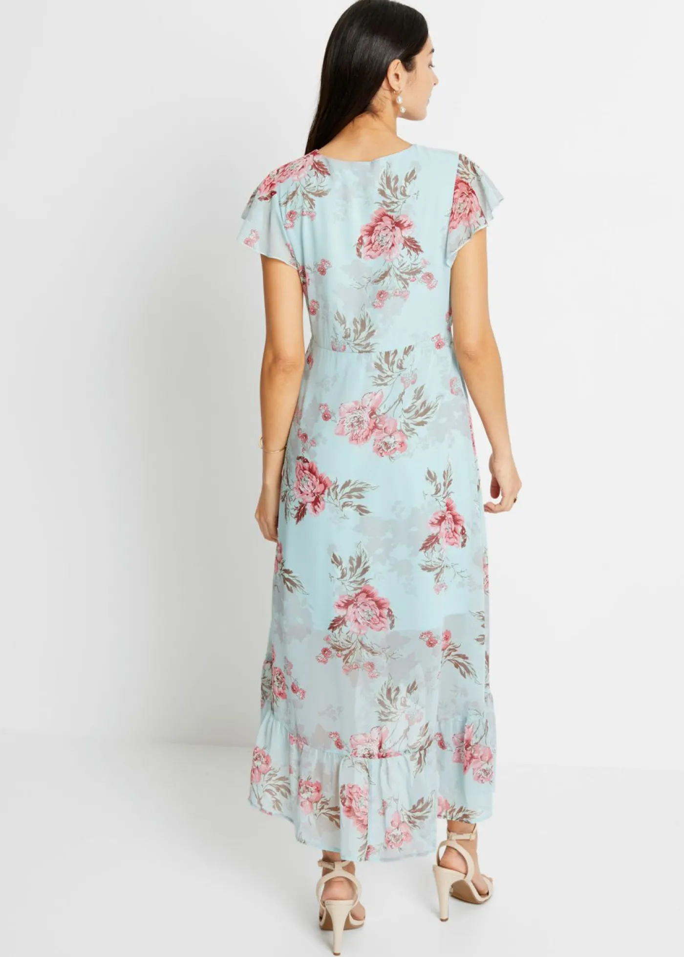 bonprix bonprix Vestido de gasa con volantes azul pálido con flores New