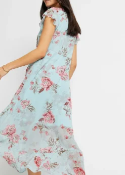 bonprix bonprix Vestido de gasa con volantes azul pálido con flores New