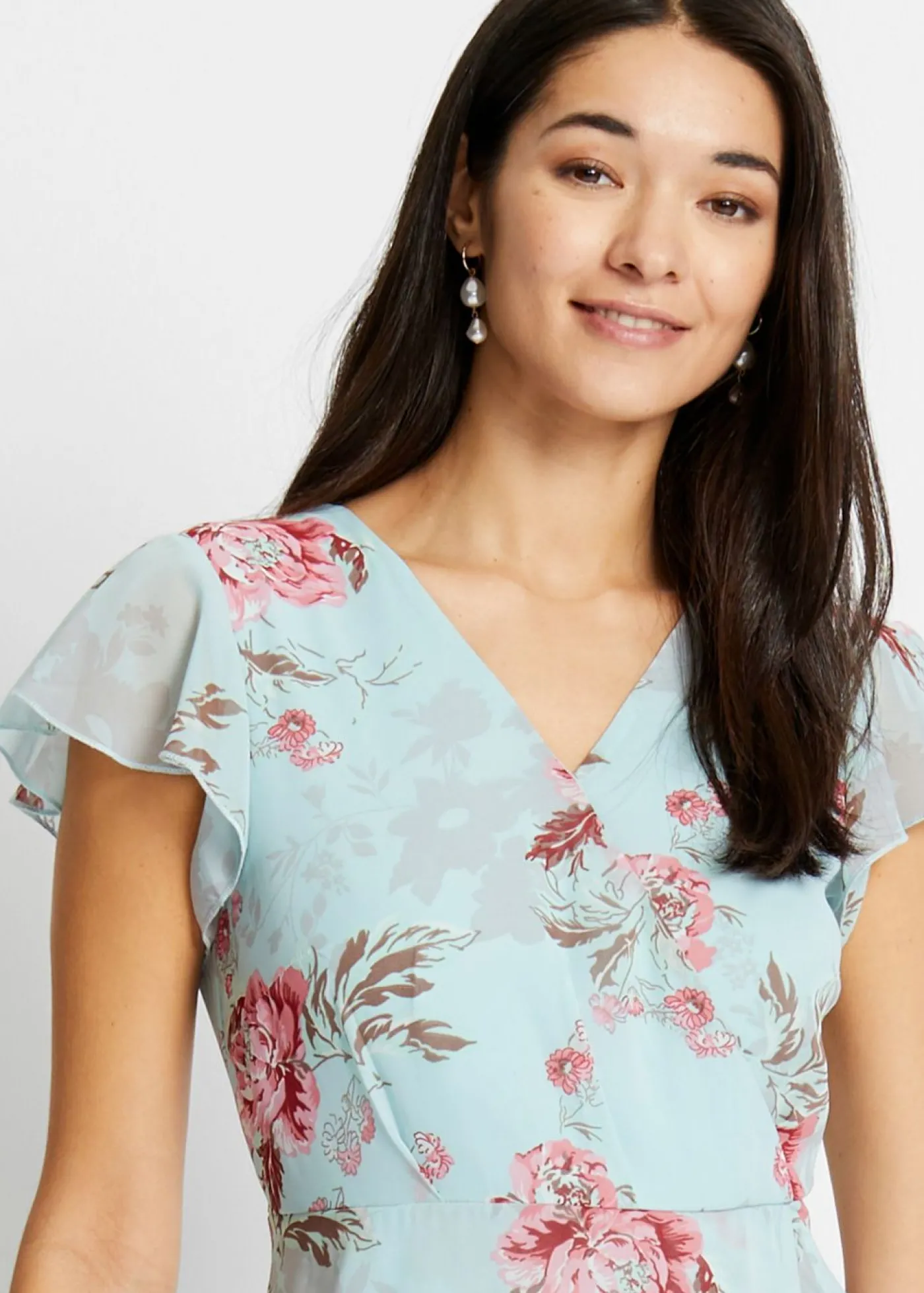 bonprix bonprix Vestido de gasa con volantes azul pálido con flores New