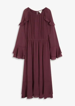 bonprix bonprix Vestido de gasa con volantes rojo burdeos Hot