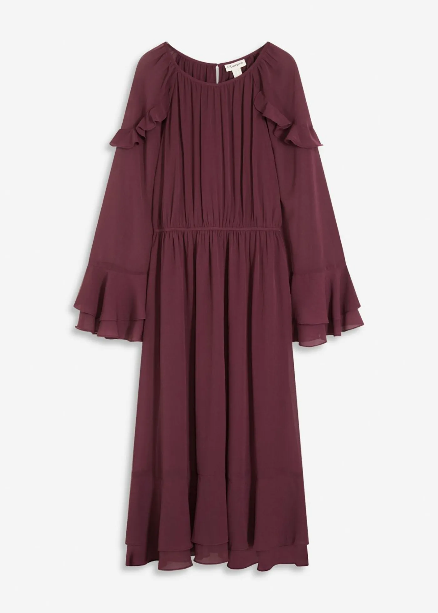 bonprix bonprix Vestido de gasa con volantes rojo burdeos Hot
