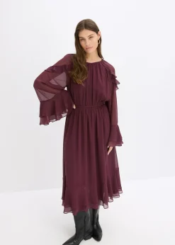 bonprix bonprix Vestido de gasa con volantes rojo burdeos Hot