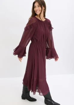 bonprix bonprix Vestido de gasa con volantes rojo burdeos Hot