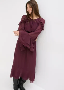 bonprix bonprix Vestido de gasa con volantes rojo burdeos Hot