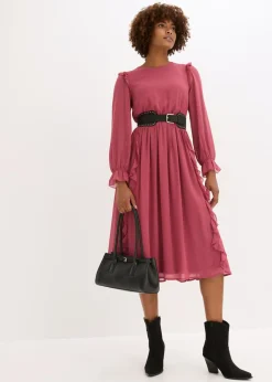 bonprix bonprix Vestido de gasa con volantes Baya silvestre Clearance