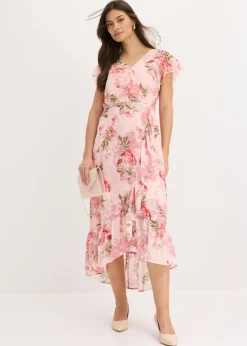 bonprix bonprix Vestido de gasa con volantes Rosa de flores