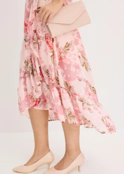 bonprix bonprix Vestido de gasa con volantes Rosa de flores