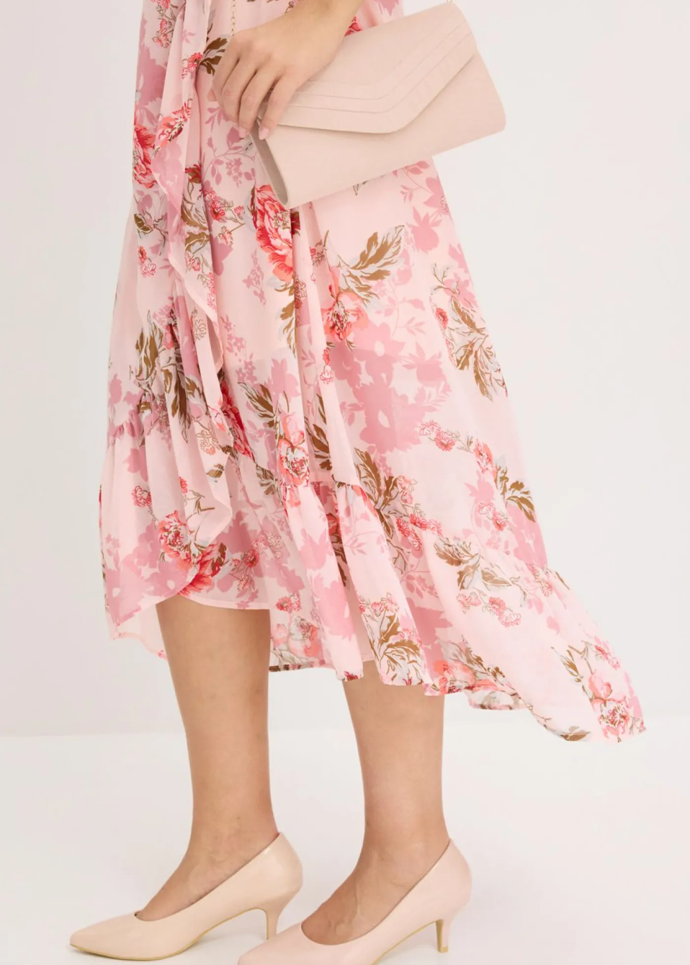 bonprix bonprix Vestido de gasa con volantes Rosa de flores