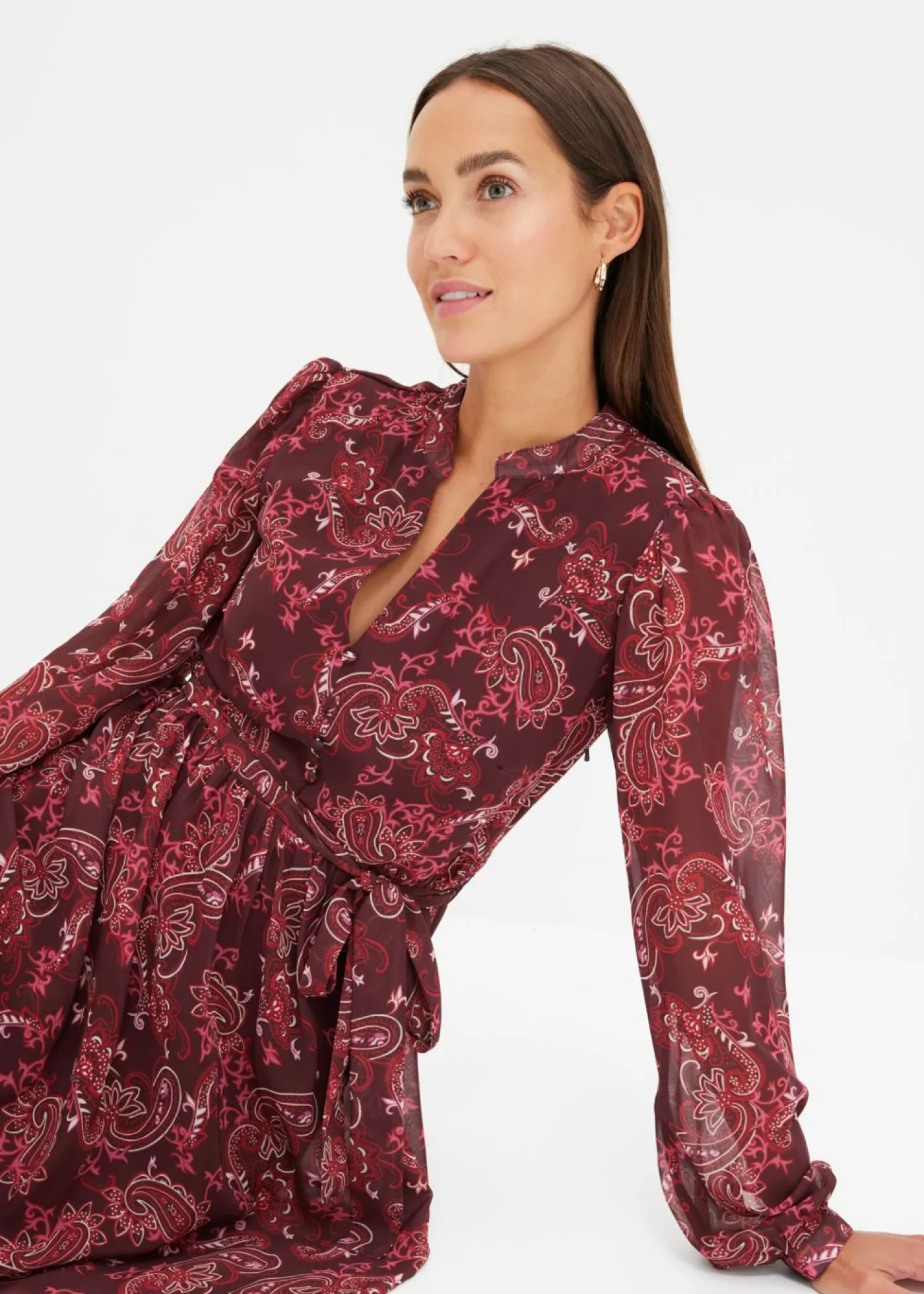 bonprix bonprix Vestido de gasa estampado Burdeos
