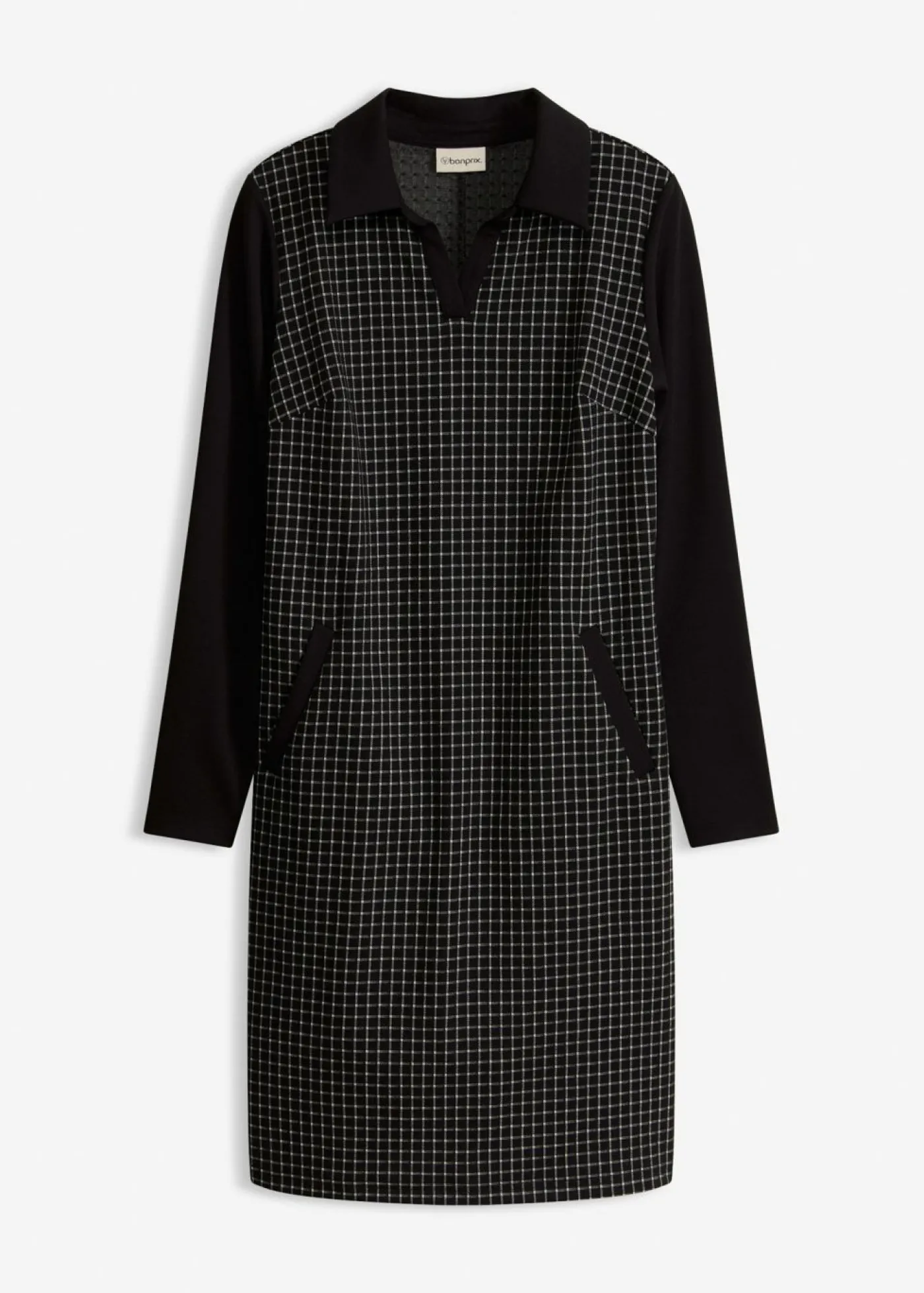 bonprix bonprix Vestido de jacquard con cuello en contraste Negro-blanco lana a cuadros Best