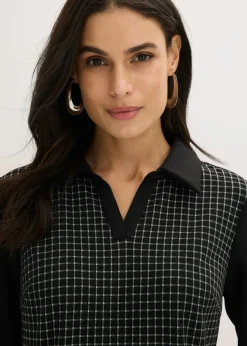 bonprix bonprix Vestido de jacquard con cuello en contraste Negro-blanco lana a cuadros Best