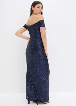 bonprix bonprix Vestido de lentejuelas con escote bañera Azul marino New