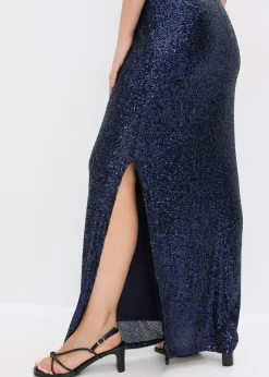 bonprix bonprix Vestido de lentejuelas con escote bañera Azul marino New