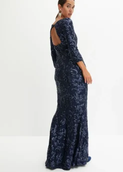 bonprix bonprix Vestido de lentejuelas con escote en la espalda Azul marino Outlet