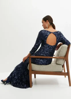 bonprix bonprix Vestido de lentejuelas con escote en la espalda Azul marino Outlet