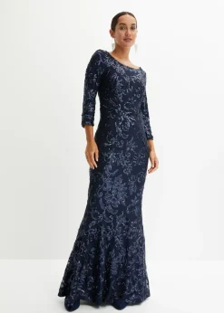 bonprix bonprix Vestido de lentejuelas con escote en la espalda Azul marino Outlet