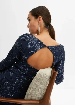 bonprix bonprix Vestido de lentejuelas con escote en la espalda Azul marino Outlet