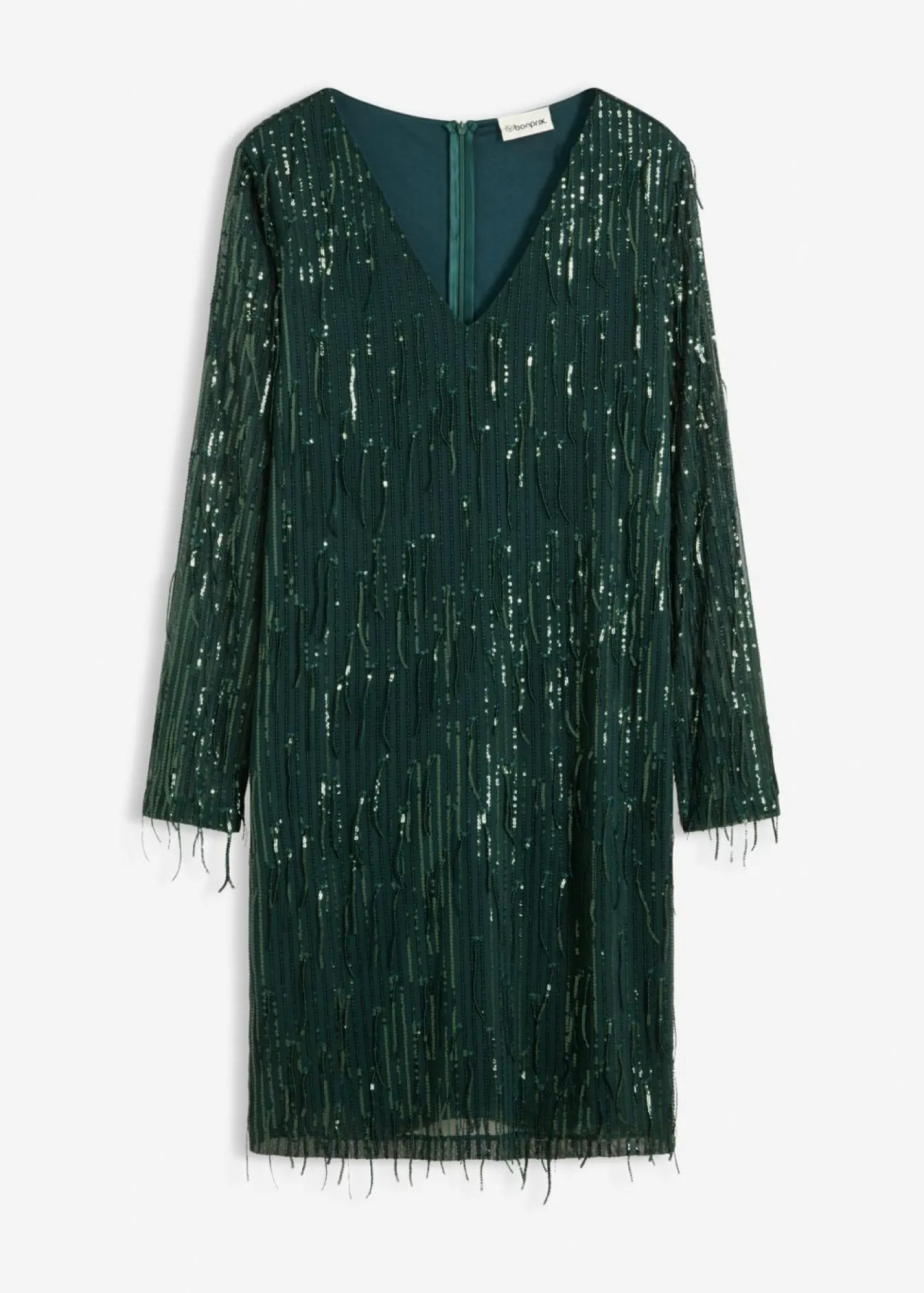 bonprix bonprix Vestido de lentejuelas con flecos Verde intenso New