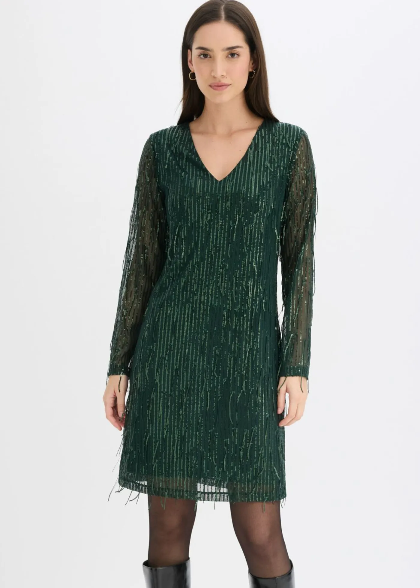 bonprix bonprix Vestido de lentejuelas con flecos Verde intenso New