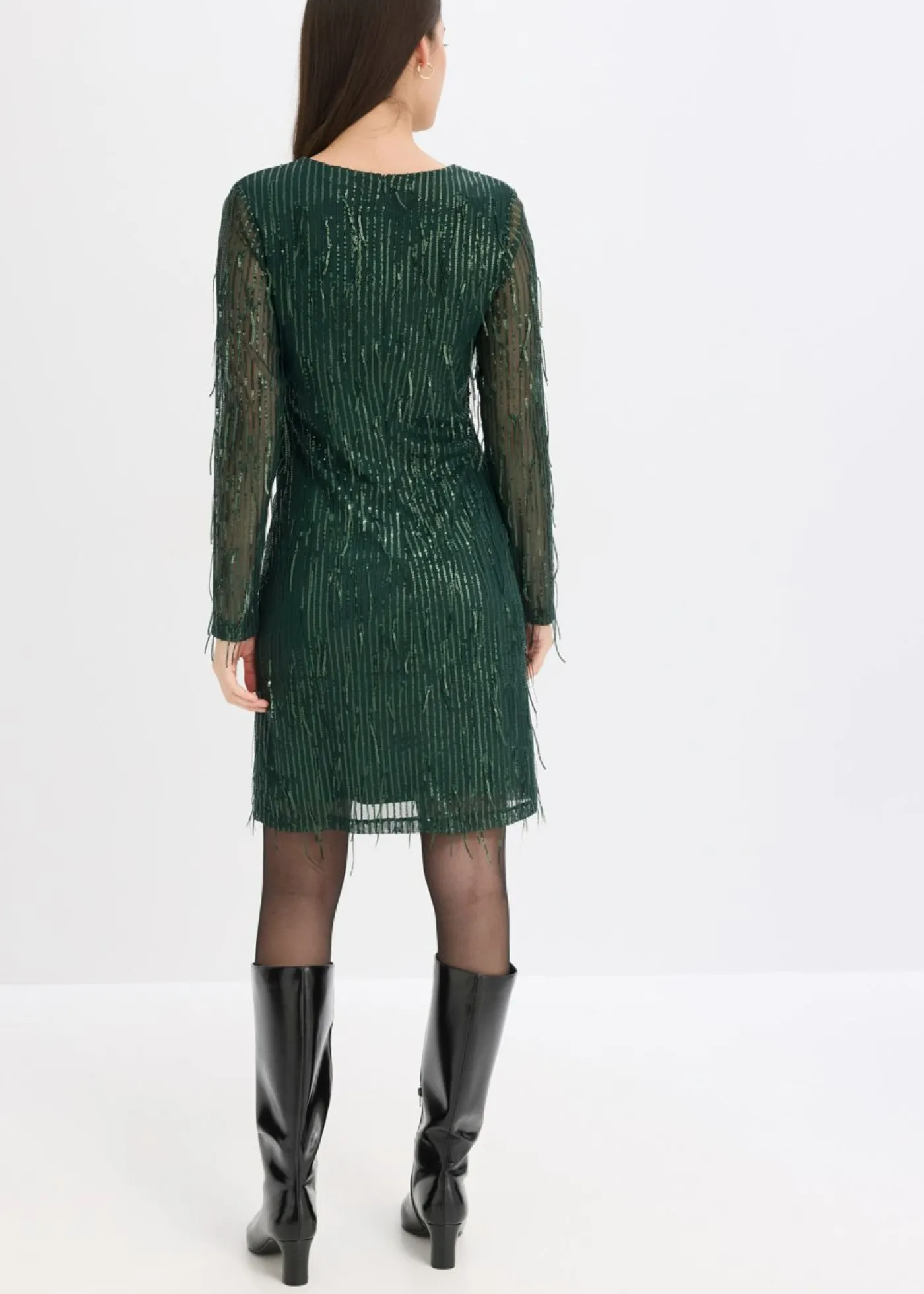 bonprix bonprix Vestido de lentejuelas con flecos Verde intenso New