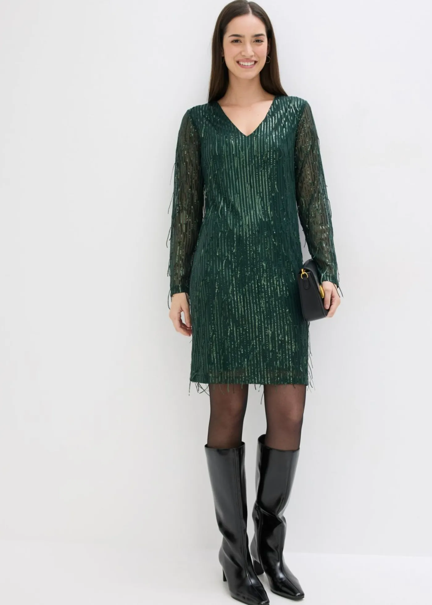 bonprix bonprix Vestido de lentejuelas con flecos Verde intenso New