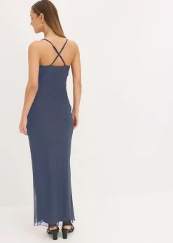 bonprix bonprix Vestido de malla fina con tirantes Azul marino/fucsia de flores New