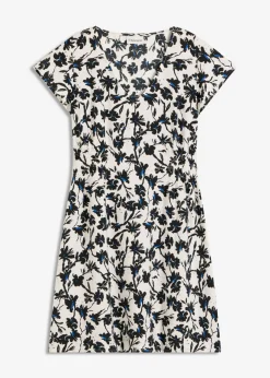 bonprix bonprix Vestido de material estructurado con mangas de murciélago Blanco lana-negro