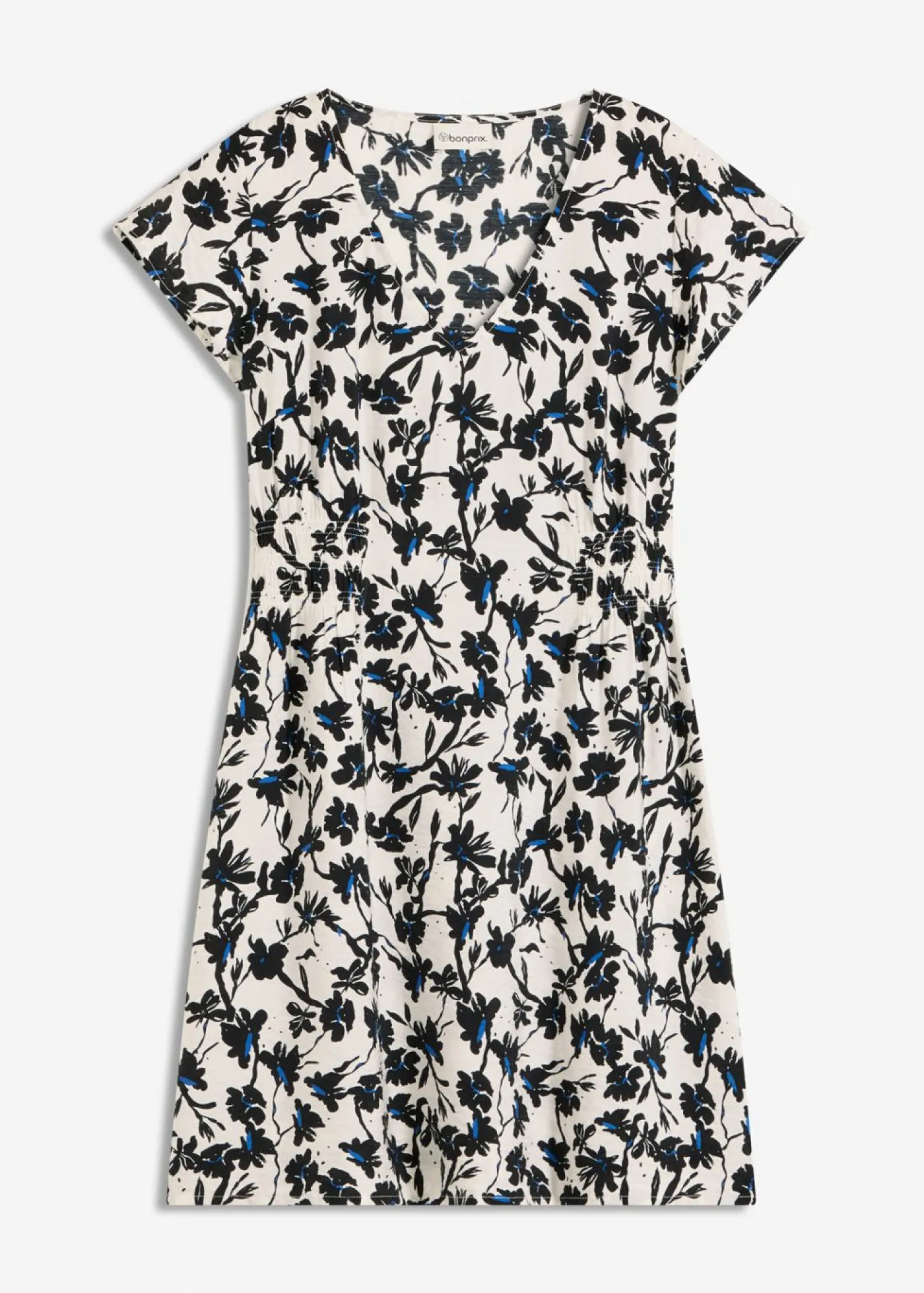 bonprix bonprix Vestido de material estructurado con mangas de murciélago Blanco lana-negro