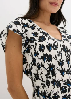 bonprix bonprix Vestido de material estructurado con mangas de murciélago Blanco lana-negro