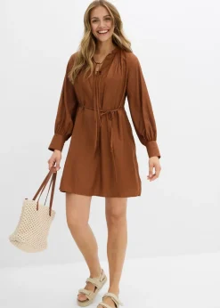 bonprix bonprix Vestido de maternidad y camisa de lactancia de viscosa fluida marrón ladrillo Clearance