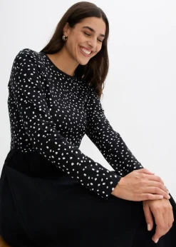 bonprix bonprix Vestido de mezcla de materiales de algodón puro negro-blanco lana topos Best