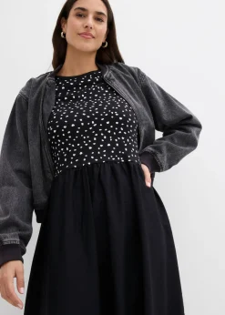 bonprix bonprix Vestido de mezcla de materiales de algodón puro negro-blanco lana topos Best