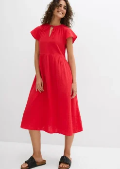 bonprix bonprix Vestido de muselina suave fresa Discount