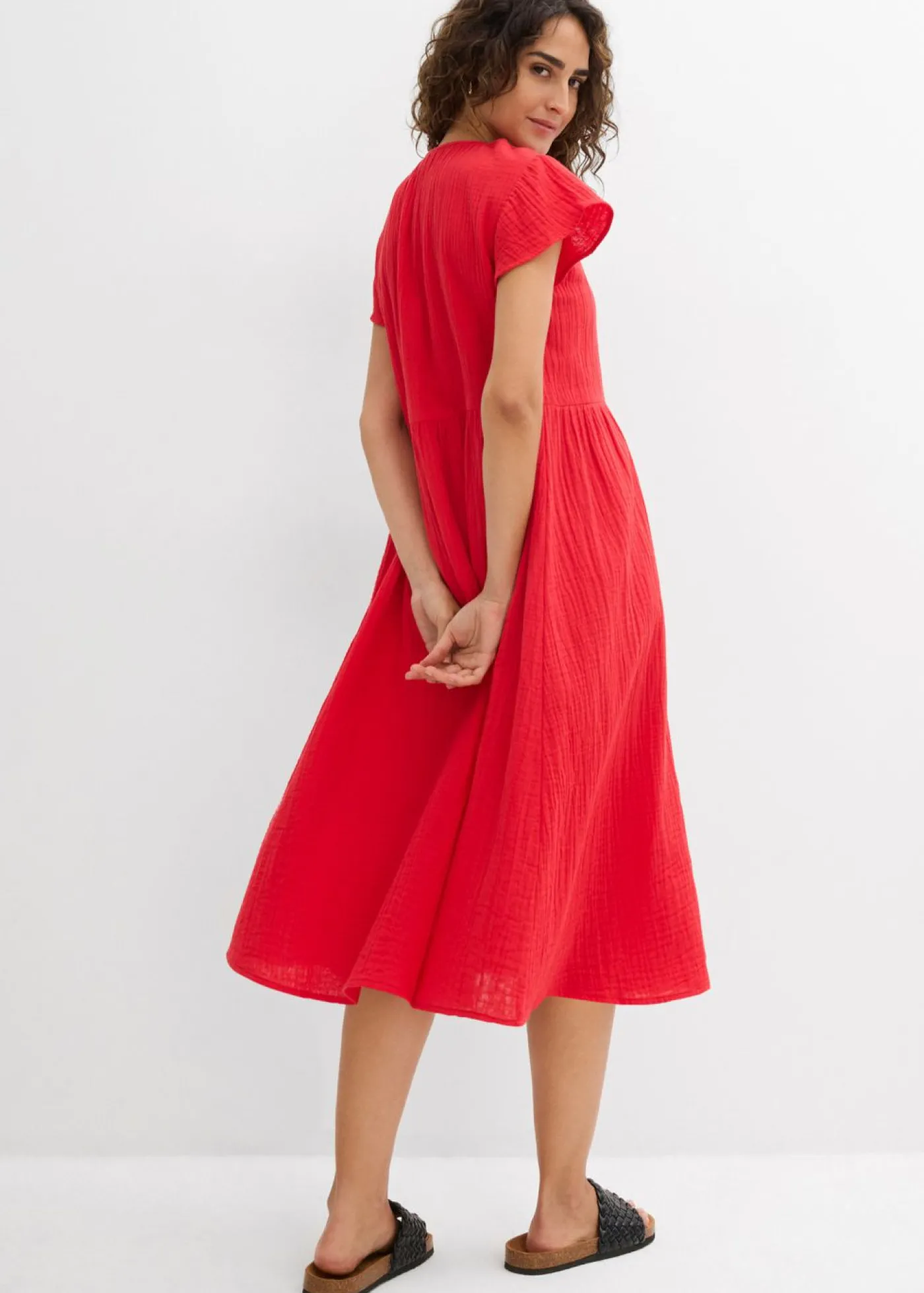 bonprix bonprix Vestido de muselina suave fresa Discount
