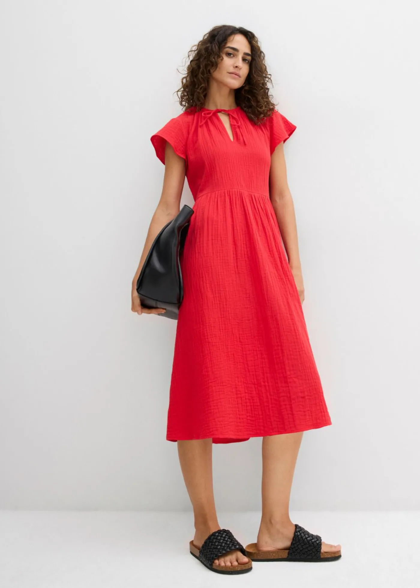 bonprix bonprix Vestido de muselina suave fresa Discount
