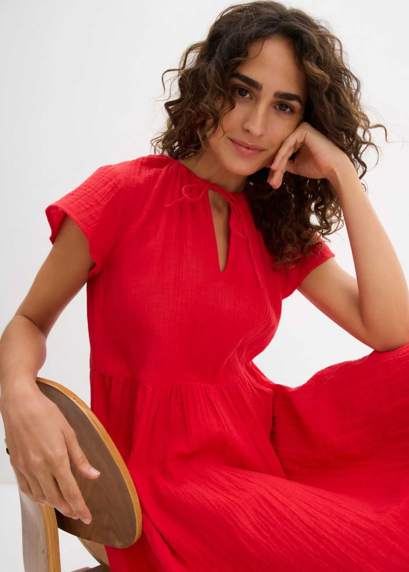 bonprix bonprix Vestido de muselina suave fresa Discount