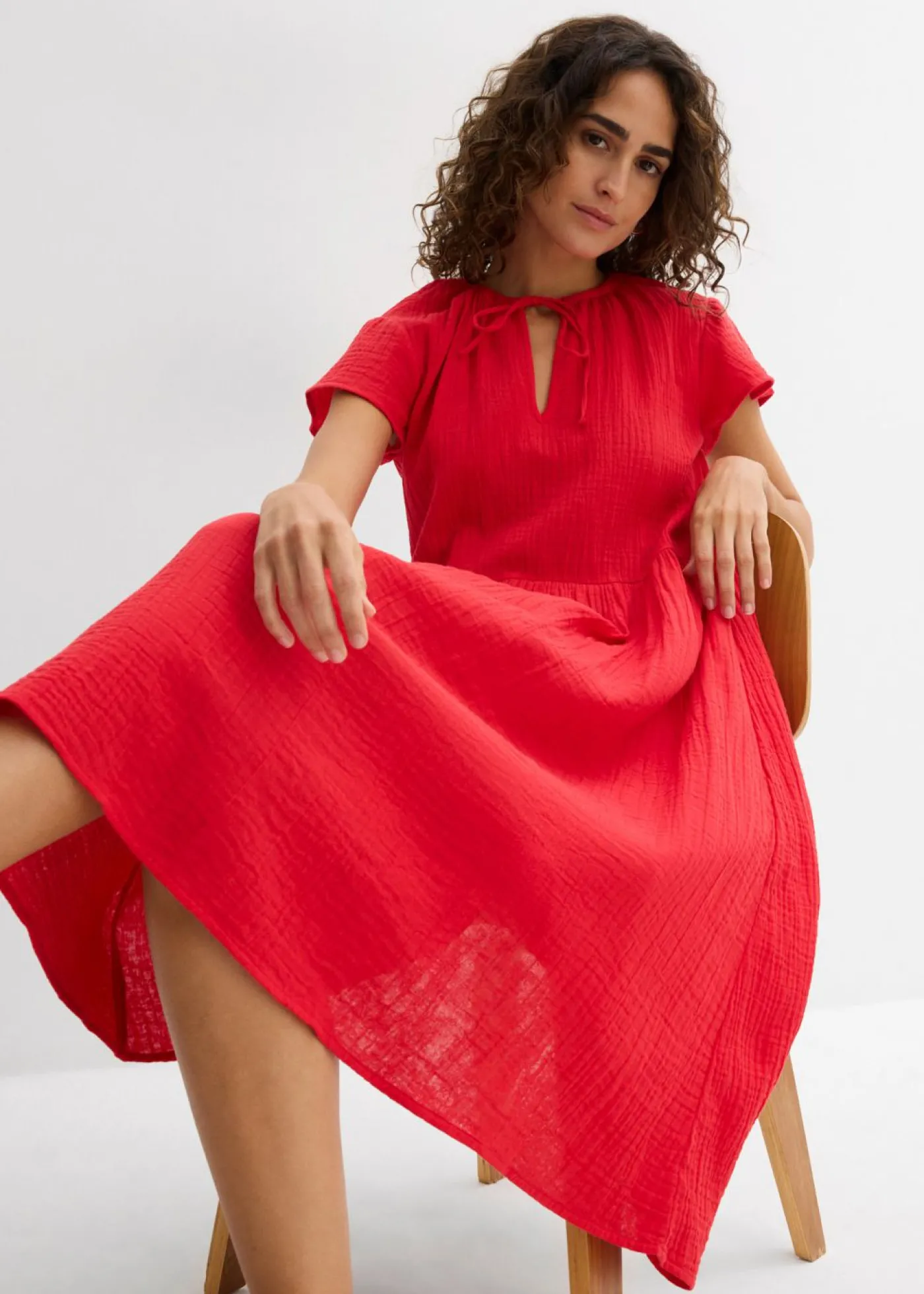 bonprix bonprix Vestido de muselina suave fresa Discount